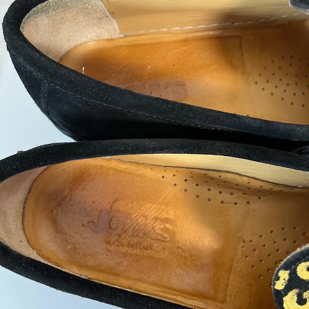 Joyks Black Metallic Gold Fur Accent Slip On Chunky Loafers Size 39 US 9 - Picture 4 of 7